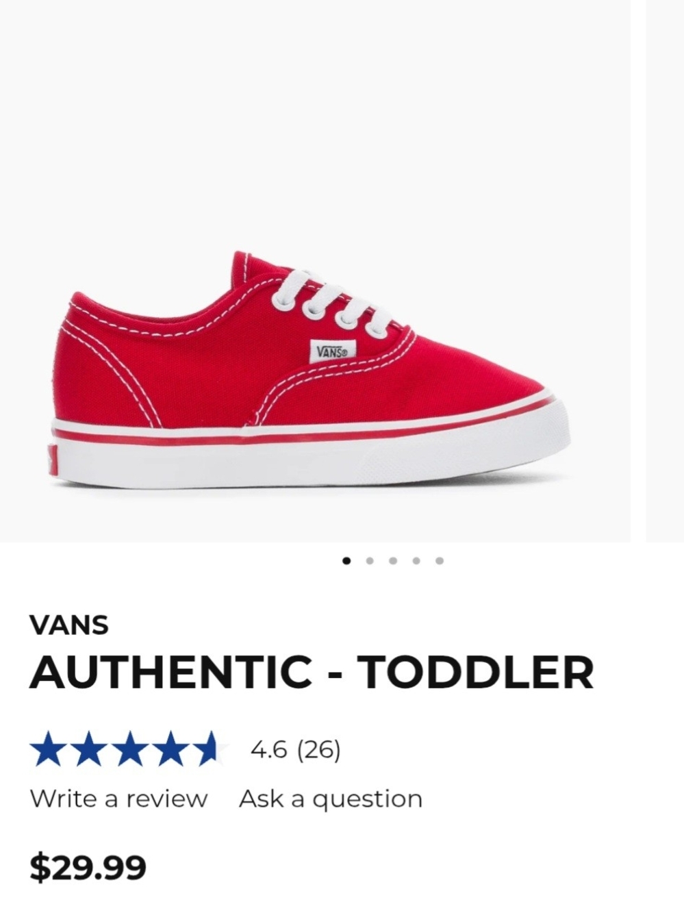 Vans Toddler Authentic Sneaker - Red